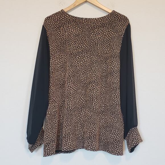 Vince Camuto Animal Print Gold Black Long Sleeve Blouse Plus Size 3x Mob Wife - Picture 2 of 8